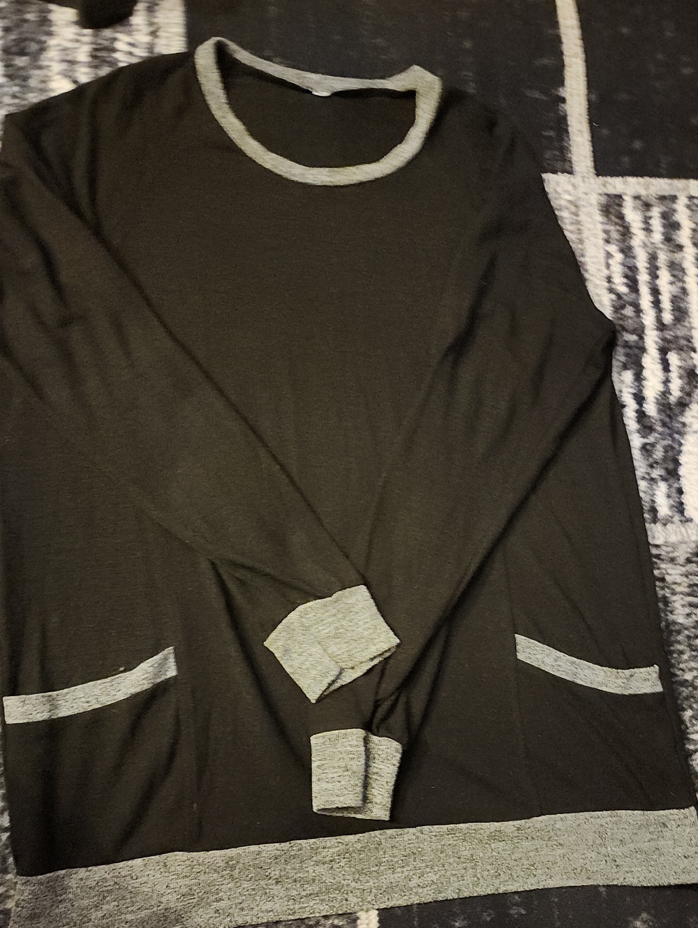 Women's Black Crewneck Sweater with Gray Trim - Picture 1 of 3